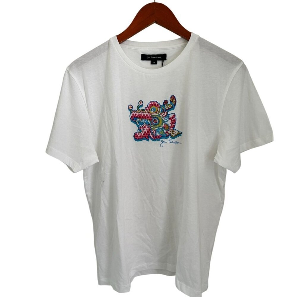JIM THOMPSON Dragon Graphic Tee White Cotton T-Shirt Size Medium